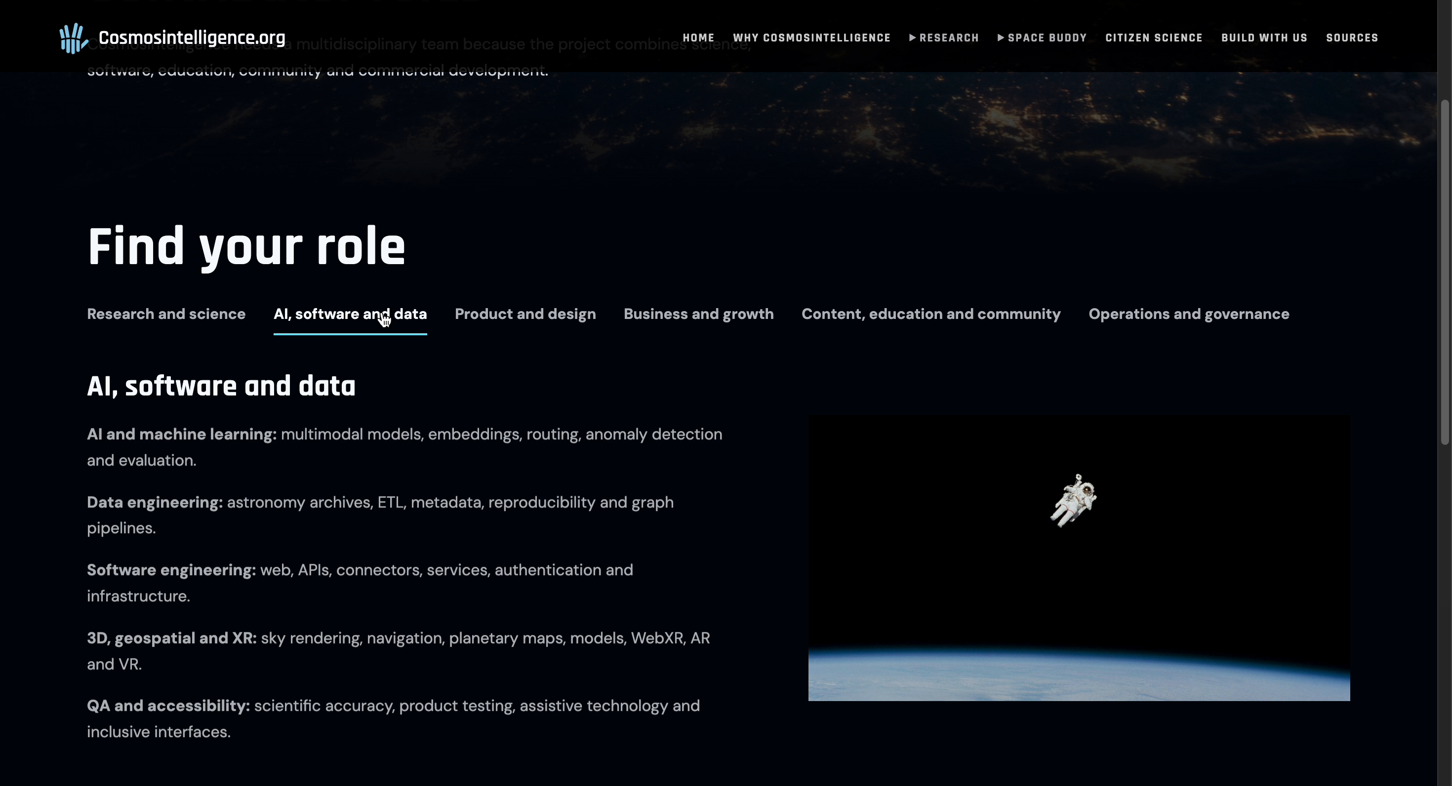 Six contributor role tabs with AI, software and data selected.